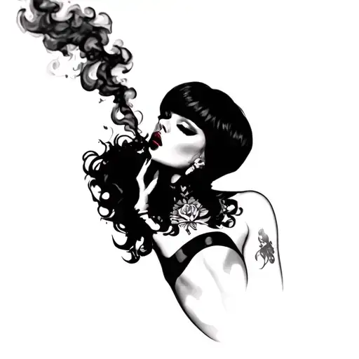 sexy femboy silhouette blowing smoke tattoo design idea