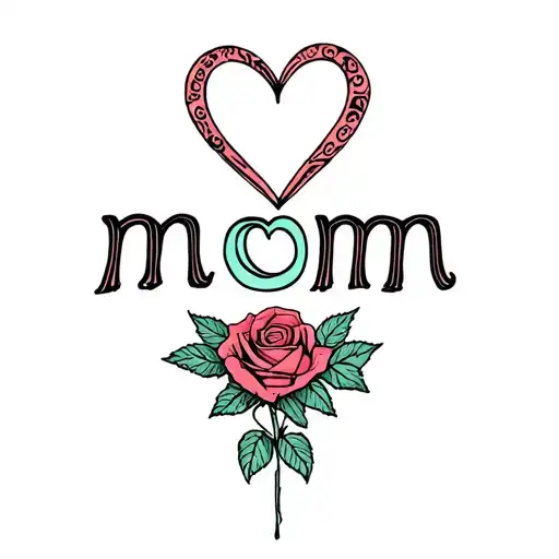 small tatto of the word mom but the o is a heart and the bottom of the hearts stems out to a rose  tattoo design idea