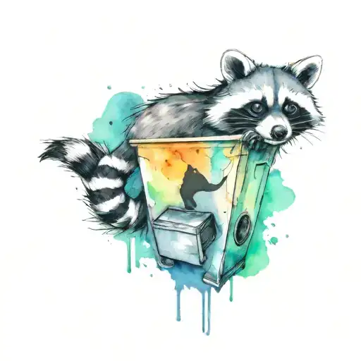 Raccoon crawling from a trashcan semicolon symbol tattoo design idea