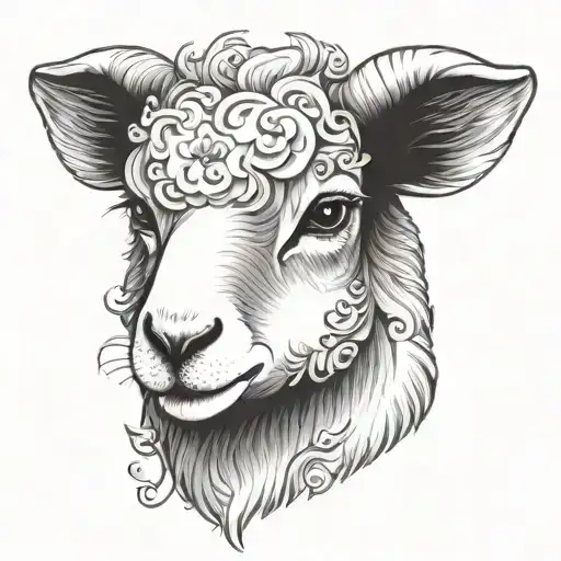 cute lamb face tattoo design idea