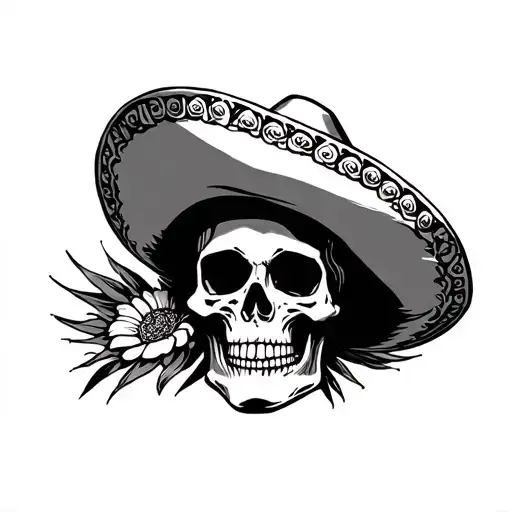 skull wearing sombrero tattoo design idea