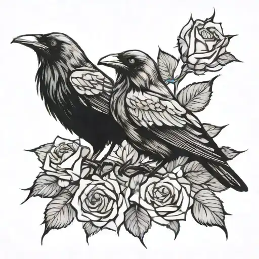 raven roses with thorns tattoo design idea