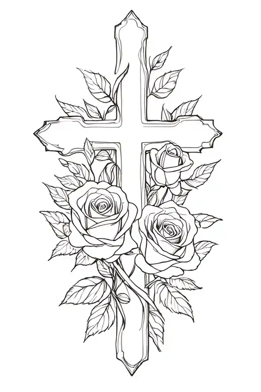 roses and cross intertwined tattoo design idea