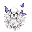 cavalier king charles spaniel in lavender and daisies with butterflies tattoo design idea