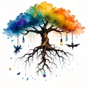 The tree roots are made of steampunk pipes, and suspended in the transparent observation window are: broken chains (rust + sapphire inlays), mechanical origami cranes (copper skeleton + Japanese paper wings), tungsten lamp debris (glass fragments refracting rainbows) tattoo design idea