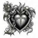 sacred heart traditional look no crown and words saying " edit the sad part text around the heart  tattoo design idea