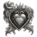 sacred heart traditional look no crown and words saying " edit the sad part text around the heart  tattoo design idea