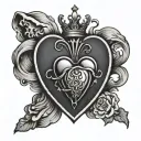 sacred heart traditional look no crown and words saying " edit the sad part text around the heart  tattoo design idea