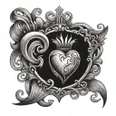 sacred heart traditional look no crown and words saying " edit the sad part text around the heart  tattoo design idea