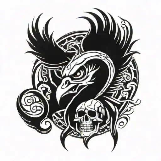 Phoenix and skull  tattoo design idea