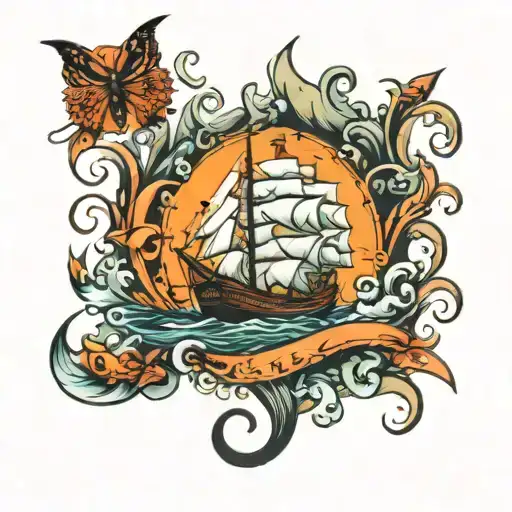 boat on high tides  tattoo design idea