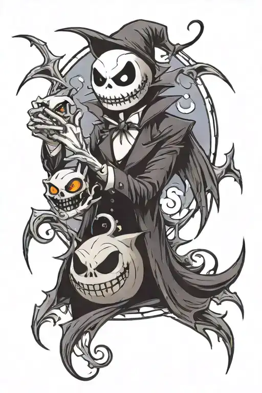 jack skellington x ghost pokemon gengar tattoo design idea