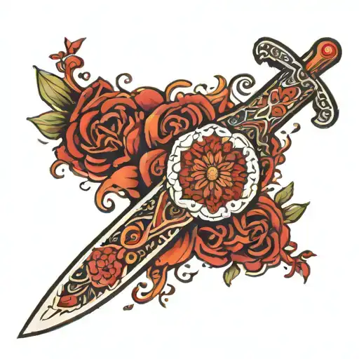 mandala knife blood flowing tattoo design idea