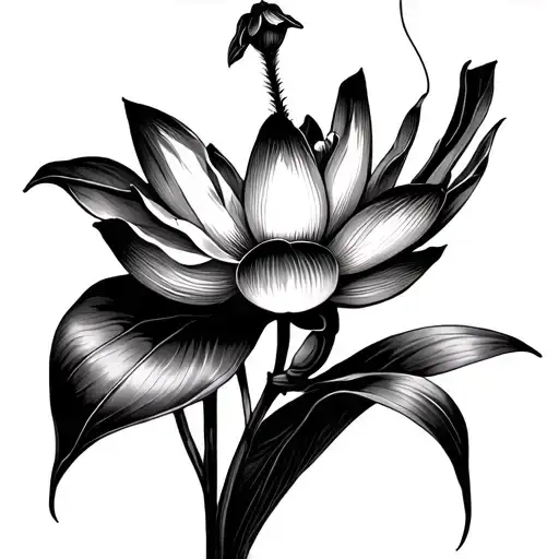 lotus orchid pray mantis flowering tattoo design idea
