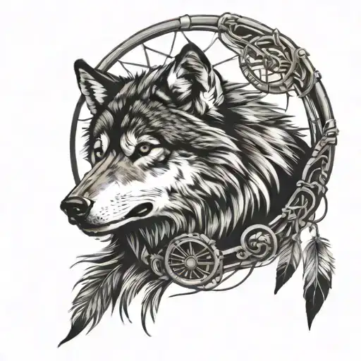 Wolf Dreamcatcher tattoo design idea