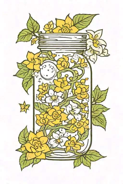a mason jar with primrose flowers and the four star dragon ball tattoo design idea