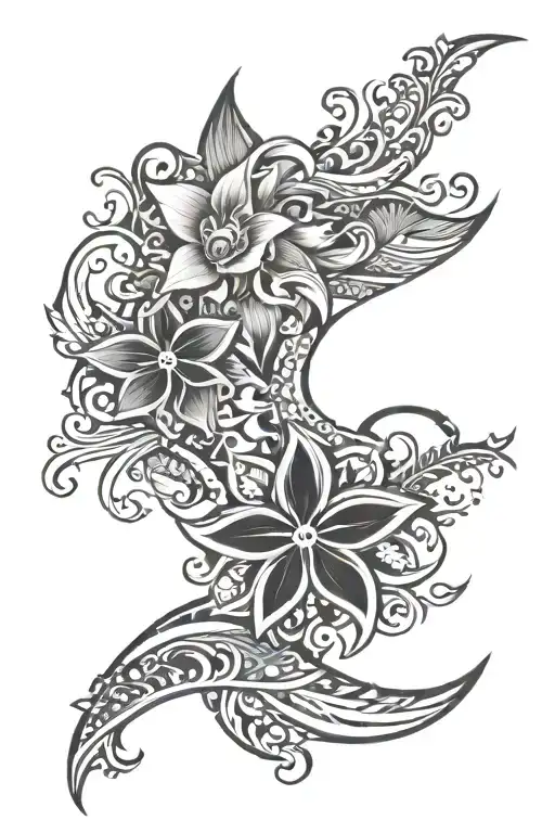 Filipino tribal with stars and flowers and waves tattoo design idea