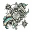 minimalist design combination of Pisces, Capricorn and Sagittarius tattoo design idea