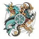 minimalist design combination of Pisces, Capricorn and Sagittarius tattoo design idea