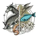 minimalist design combination of Pisces, Capricorn and Sagittarius tattoo design idea