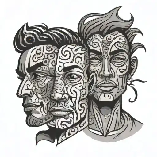 3 doodle style faces side by side. One happy, one neutral and one sad tattoo design idea