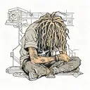 emo,depression,anxiety,darkness,introvert,lonely,suicidal,sad,dark skinned male,dyed short dreads fully hiding face,teen tattoo design idea