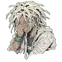 emo,depression,anxiety,darkness,introvert,lonely,suicidal,sad,dark skinned male,dyed short dreads fully hiding face,teen tattoo design idea