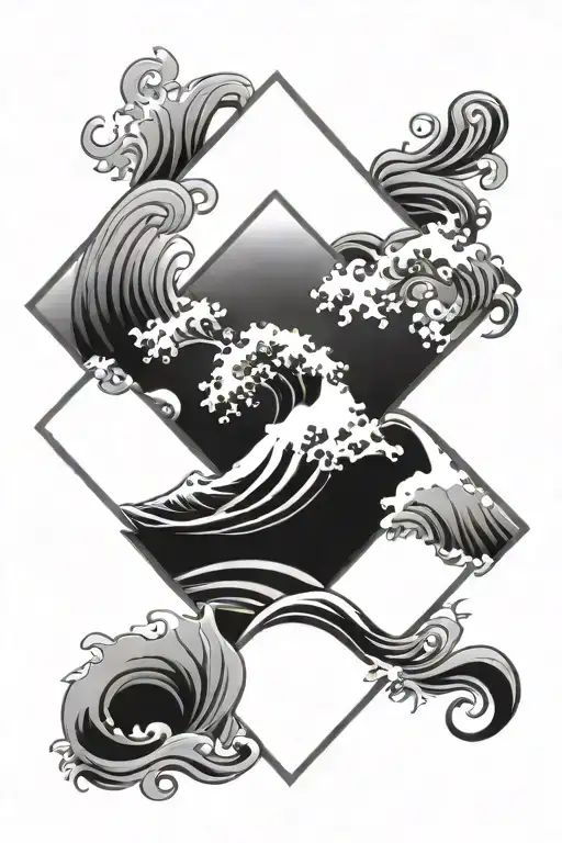 kanagawa wave set inside a diamond shape tattoo design idea