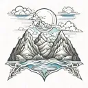 3 mountains, ocean scene tattoo design idea