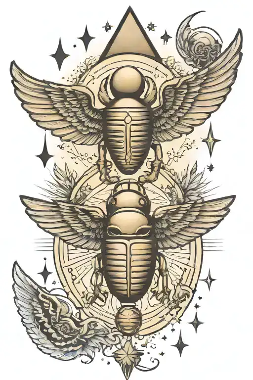 egypt pyramid moon scarab beetle and angel wings  tattoo design idea