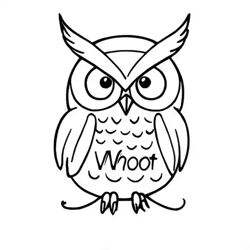 Fine line owl with the word “Whoot” tattoo design idea