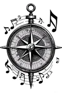 compass, musical notes, nautical tattoo design idea