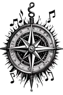 compass, musical notes, nautical tattoo design idea