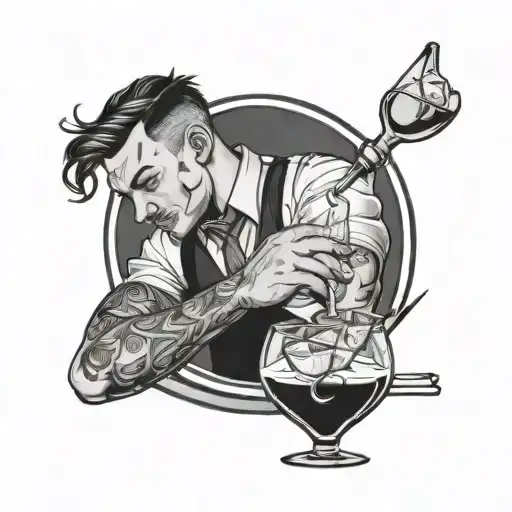 bartender mixing cocktails tattoo design idea