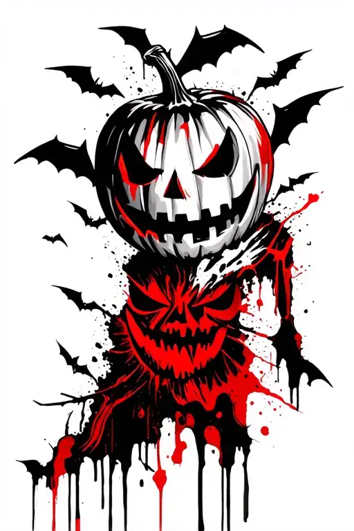 pumpkin jack with bats tattoo design idea