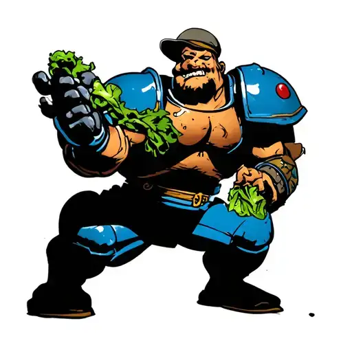 Space Marine hit by Popeye eating spinach tattoo design idea