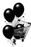 NF black balloons, shopping cart and keys tattoo design idea