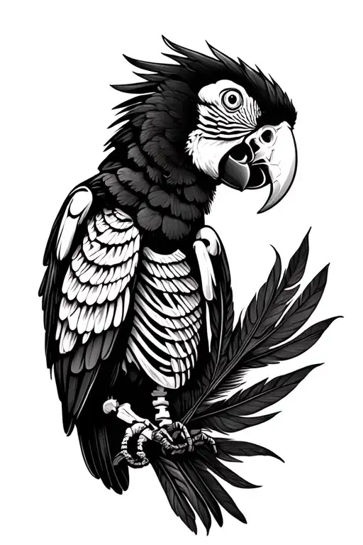 a macaw skeleton that has feathers tattoo design idea