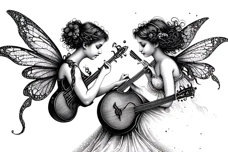 Fairies playing musical instruments tattoo design idea