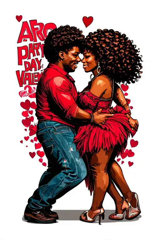 "AFRO PARTY VALENTINES DAY" AFRO PARTY pepole couple dancing together tattoo design idea