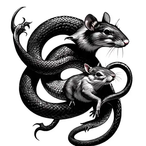 ouroboros snake but the snake finally eat the rat tattoo design idea