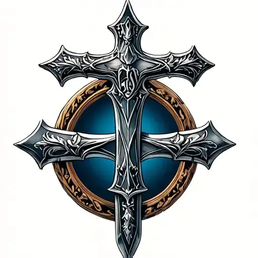 Glaive Christian cross owned from the front tattoo design idea