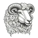 face of a sheep smiling with wolf teeth tattoo design idea
