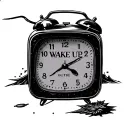 square alarm clock that says wake up in the middle tattoo design idea