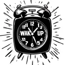 square alarm clock that says wake up in the middle tattoo design idea