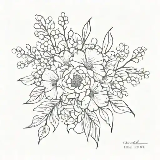 simple march July December birth flower bouquet tattoo design idea