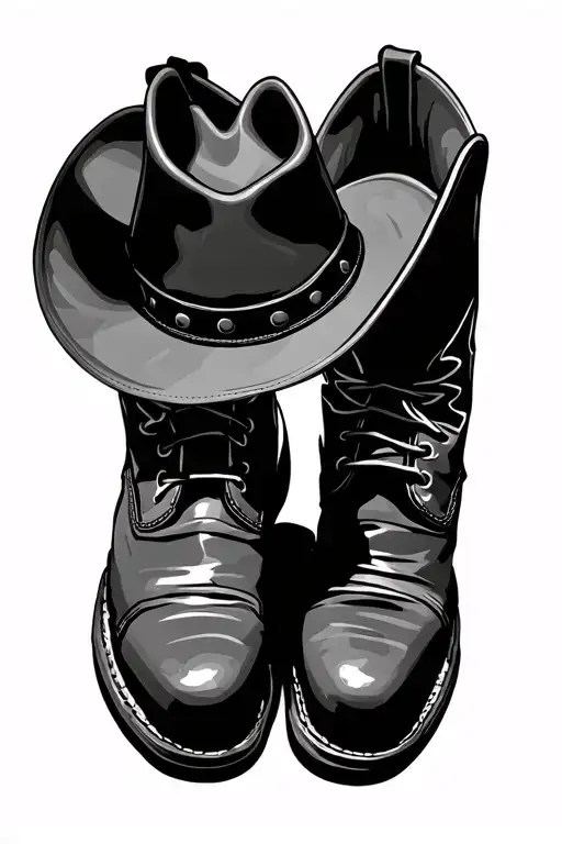 Cowboy boots truker hat tattoo design idea