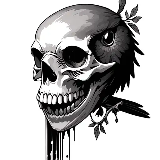 bird skull and robin bird kids tattoo design idea