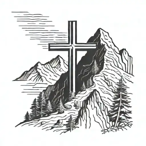 cross on mountain tattoo design idea