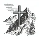 cross on mountain tattoo design idea